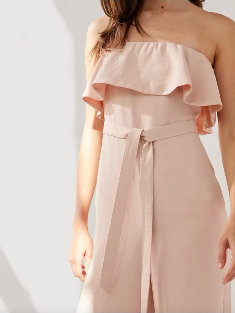 Babaton Strapless Ruffle Belted Midi Dress - Light Blush